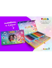SCATOLA SQUISHY ME CONTRO TE 24 PASTELLI TINTA UNITA + 24 PENNE GEL GLITTER